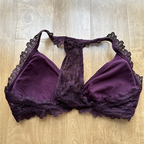 aerie Lace Triangular Halter Bralette - Burgundy, Size Large - Picture 9 of 14